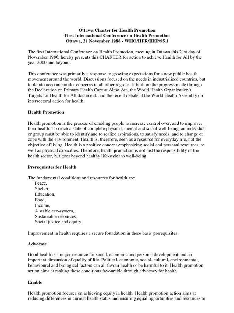 Ottawa Charter For Health Promotion | PDF | Health Promotion | Resource