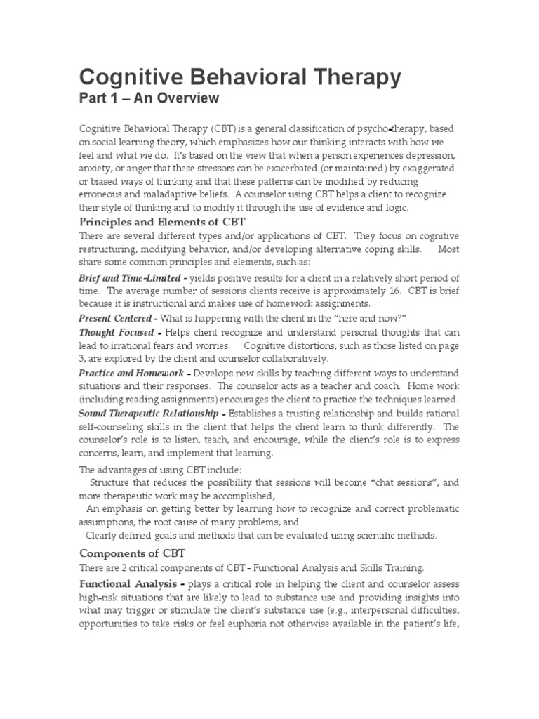 Overview of Cognitive Behavioral Therapy | PDF | Cognitive Behavioral ...
