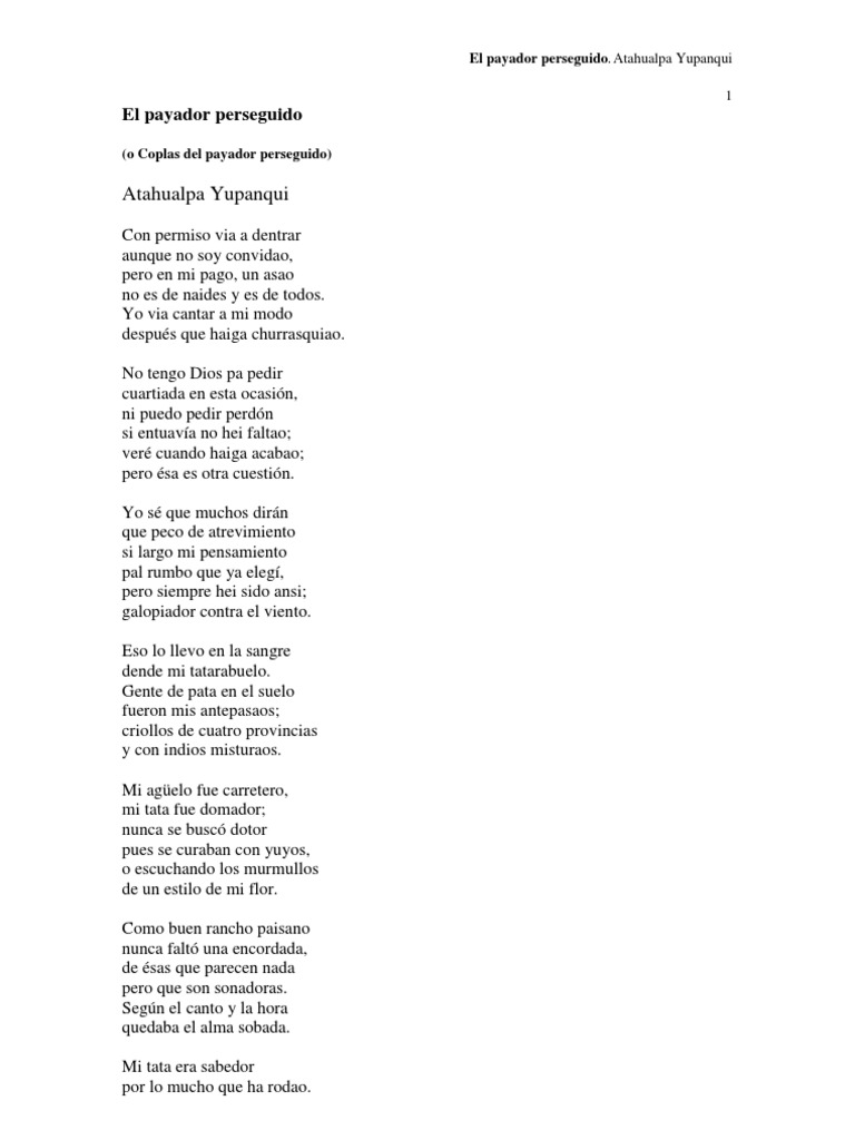 El Payador Perseguido Atahualpa Yupanqui Pdf Naturaleza