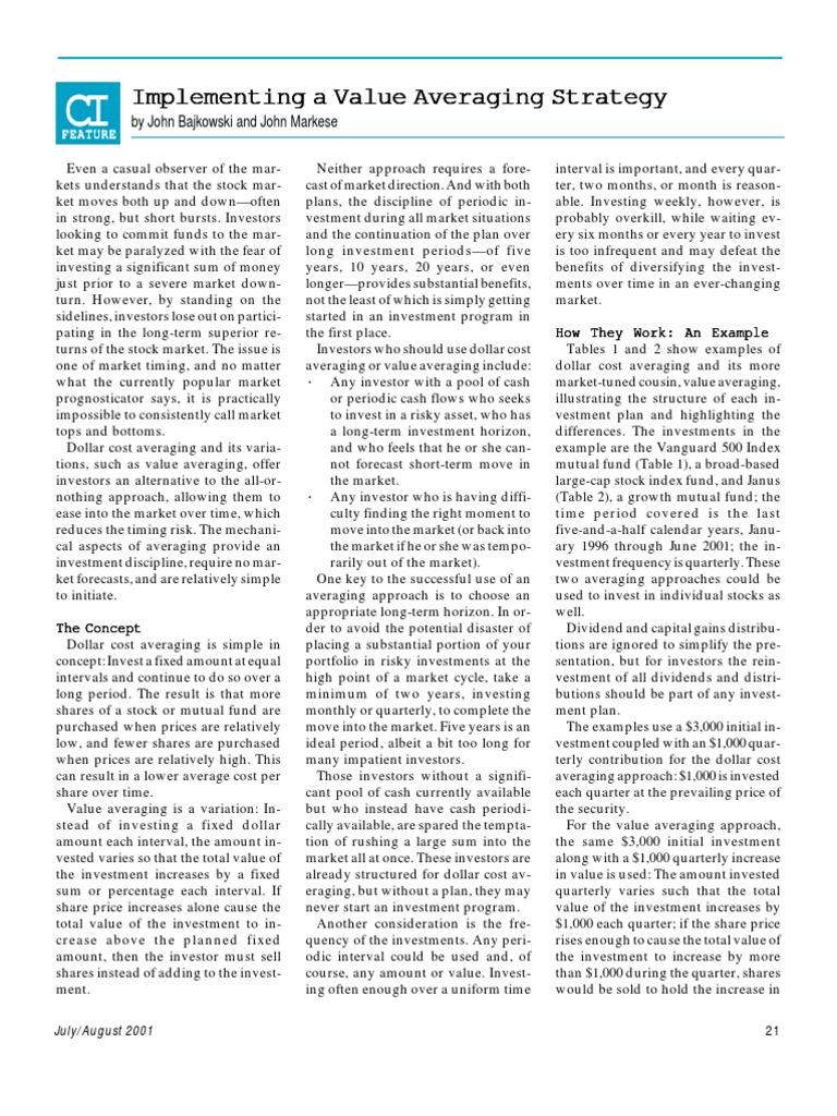 Value Averaging Investment Strategies | PDF | Investor | Investing