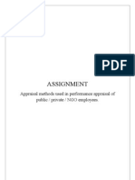 Assignment: Appraisal Methods Used in Performance Appraisal of Public / Private / NGO Employees