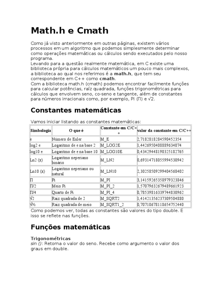 Biblioteca Math C++ | PDF | Logaritmo | Pi