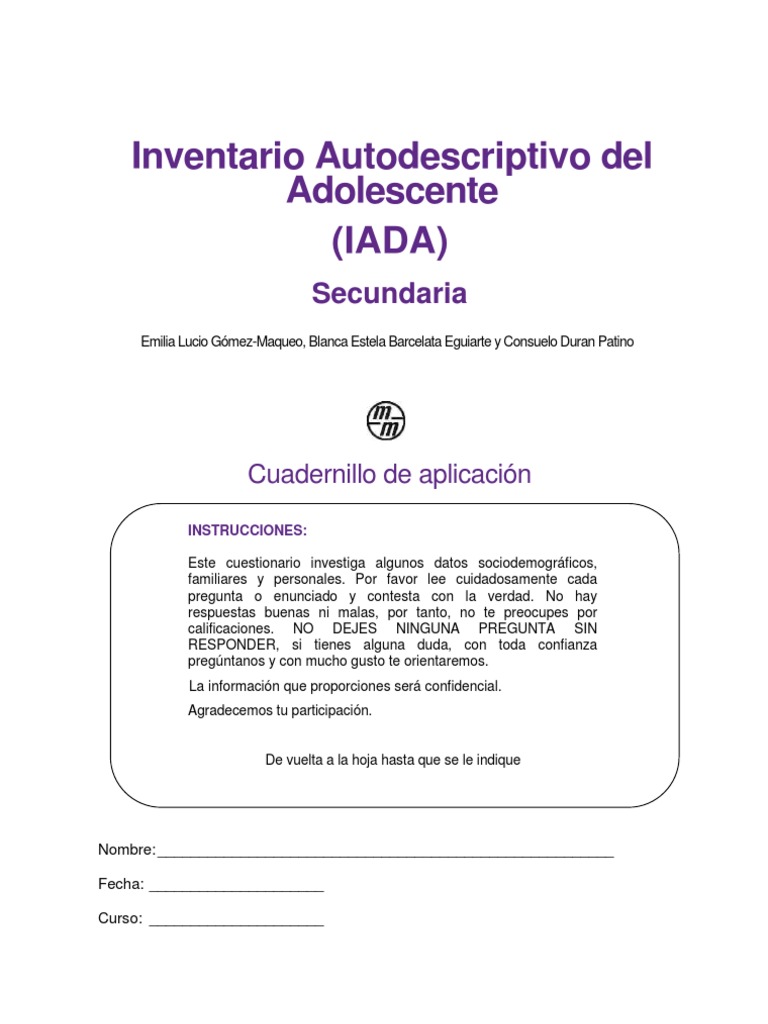 Mapa IADA: Evaluación Adolescente | PDF | Toma de decisiones | Salud y ...