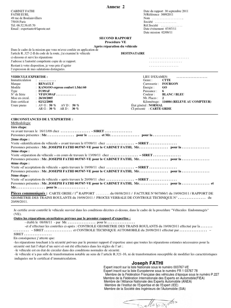 Rapport expertise VE Voitures Véhicules Essai gratuit de 30 jours