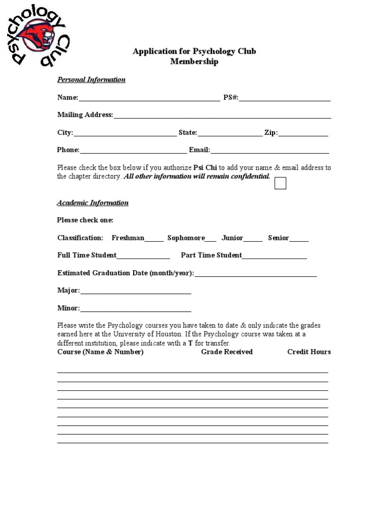 Application For University of Houston Psychology Club
