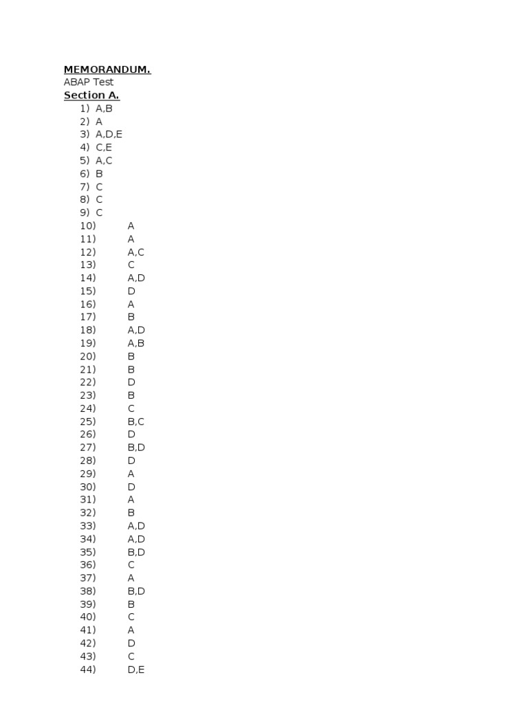 ABAP Test Answer Key Summary | PDF
