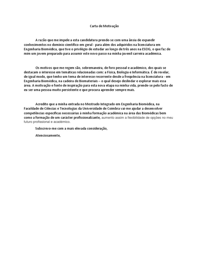 Carta de Motivação PDF