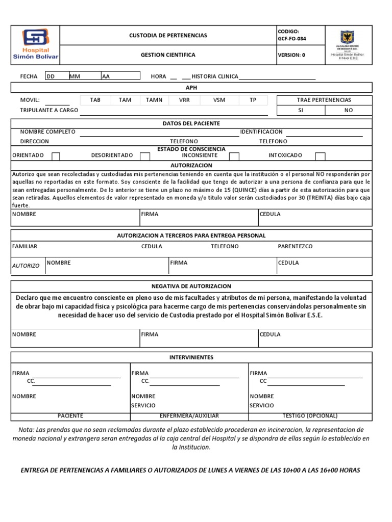 GCFFO034 Custodia de Pertenencias V0 Hospital Estado (política)