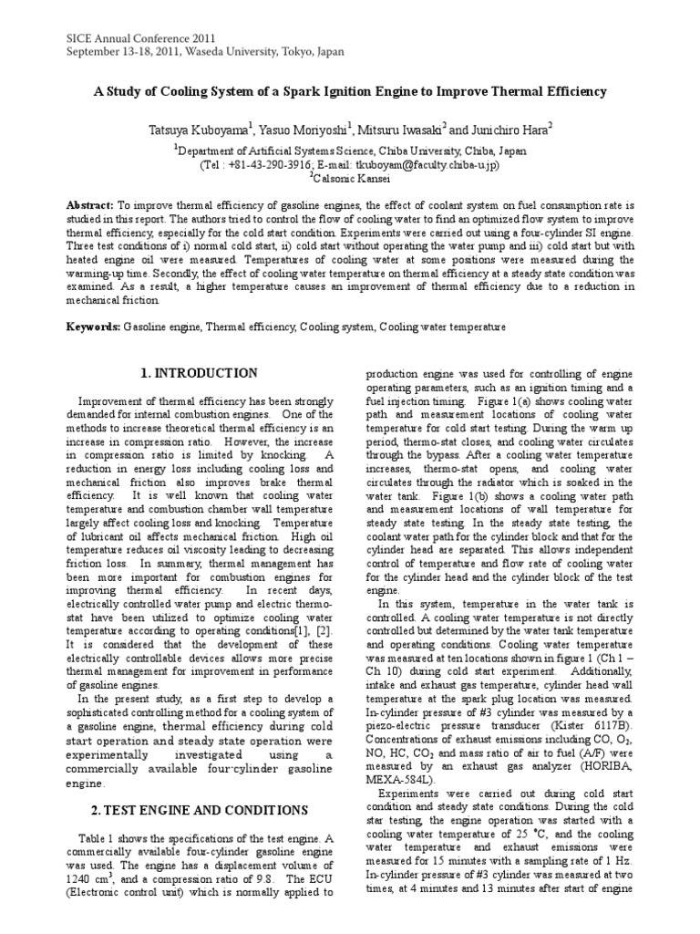 A Study of Cooling System of A Spark Ignition Engine To Improve Thermal ...
