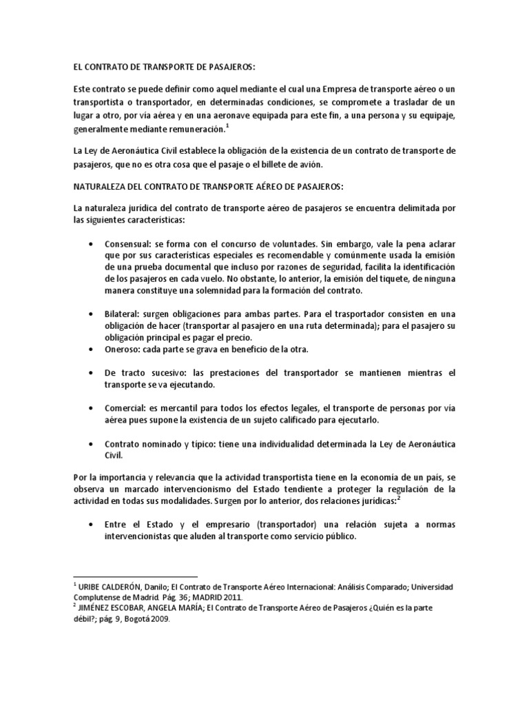 El Contrato de Transporte de Pasajeros Transporte