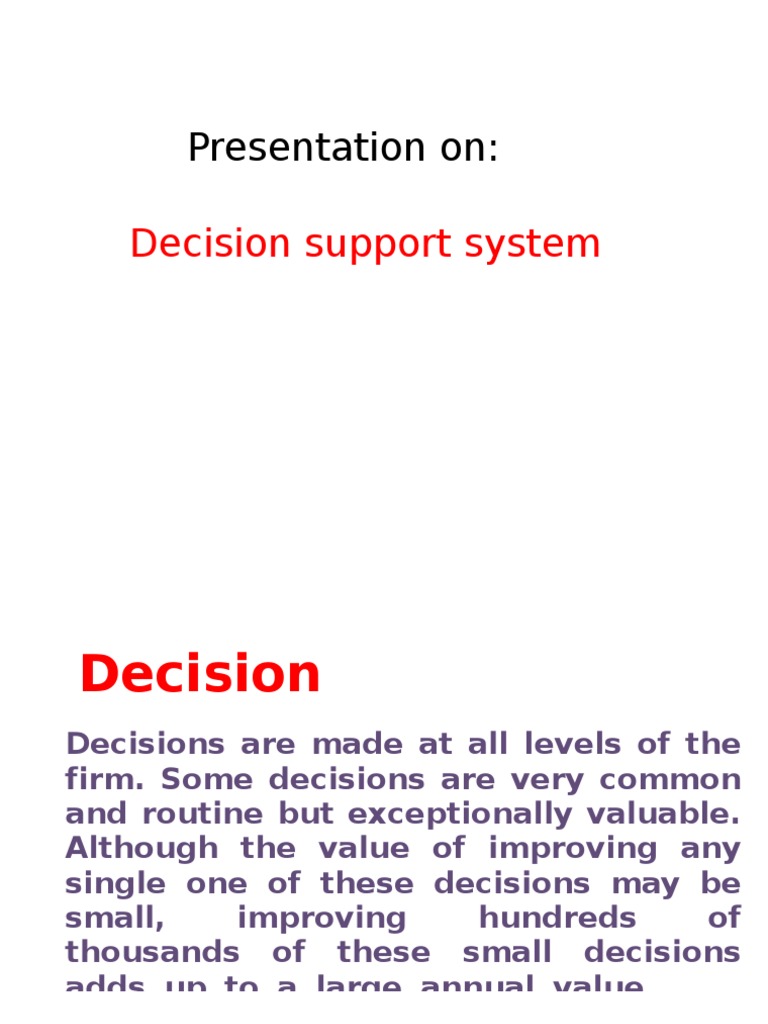 Decision Support Systems Overview | PDF | Decision Support System ...