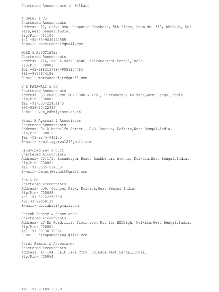 CA Firms Kolkata PDF