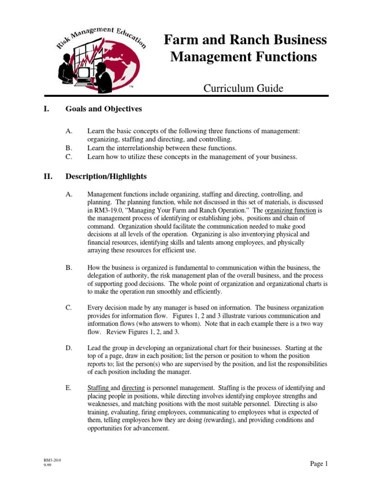 Farm and Ranch Business Management Functions Curriculum Guide PDF