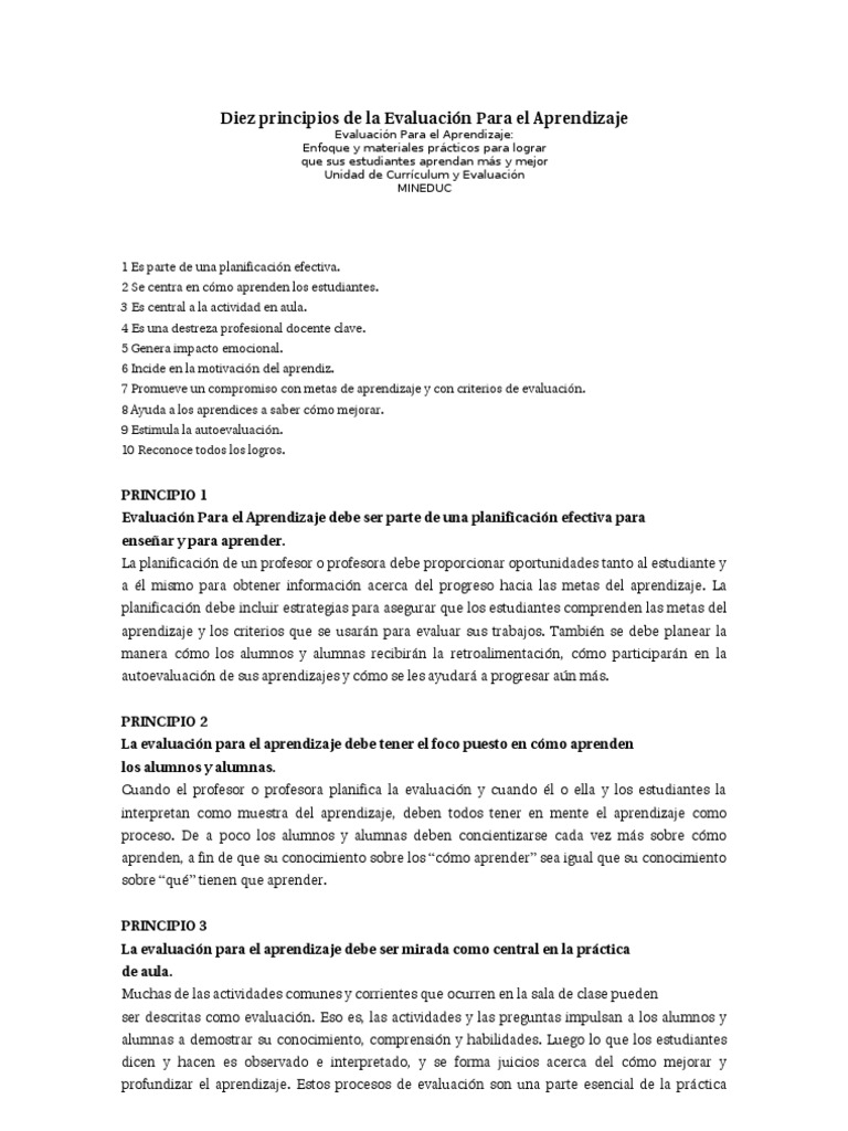 Diez Principios de Evaluación Educativa | PDF | Evaluación | Aprendizaje