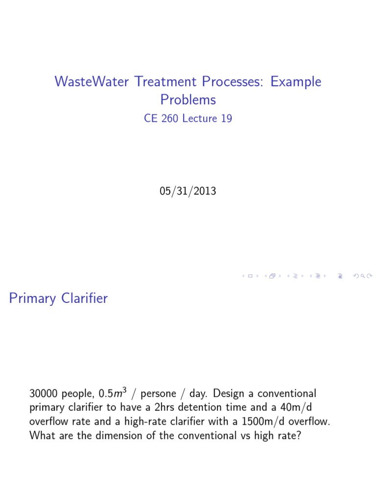 CE 260 2013 Lecture 21 Wastewater Treatment Problems PDF