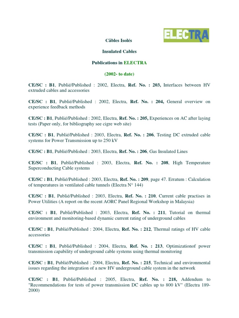 Electra Insulated Cable Papers | PDF | Electric Power Transmission | Cable