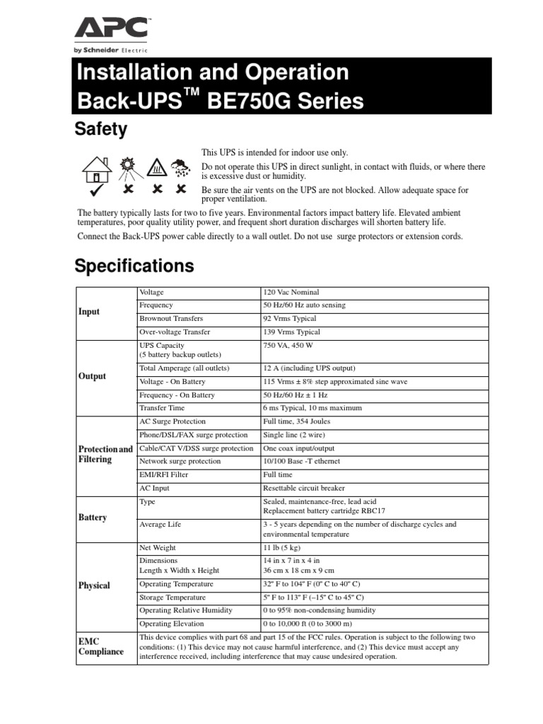 Ficha Tecnica APC 750 BackUps | PDF