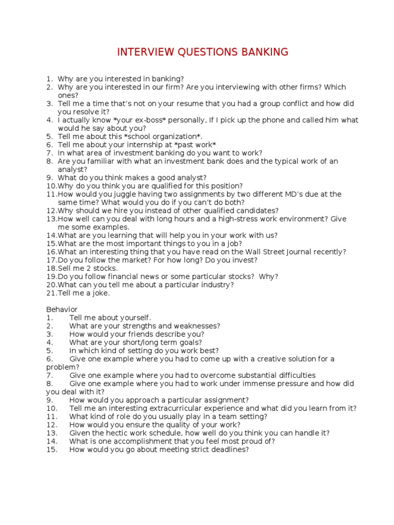 Banking Interview Questions Guide | PDF | Mergers And Acquisitions ...