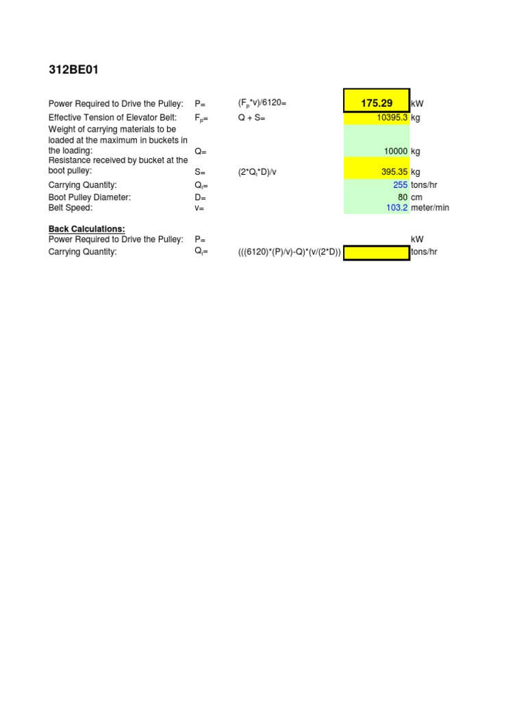 Bucket Elevator Load Calculations