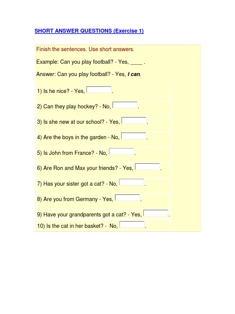 Short Answer Questions and Exercises | PDF