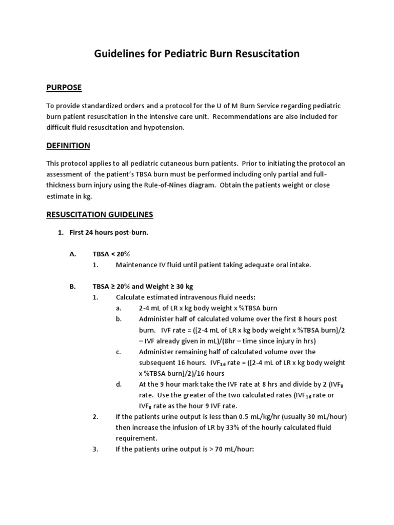 Guidelines for Pediatric Fluid Resuscitation Burn Shock (Circulatory)