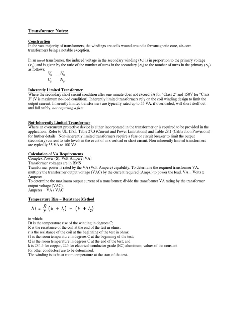Transformer Notes PDF Transformer Fuse (Electrical)