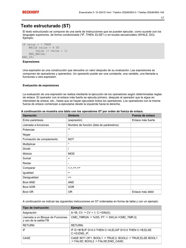 InfoPLC Manual ST Beckhoff | PDF