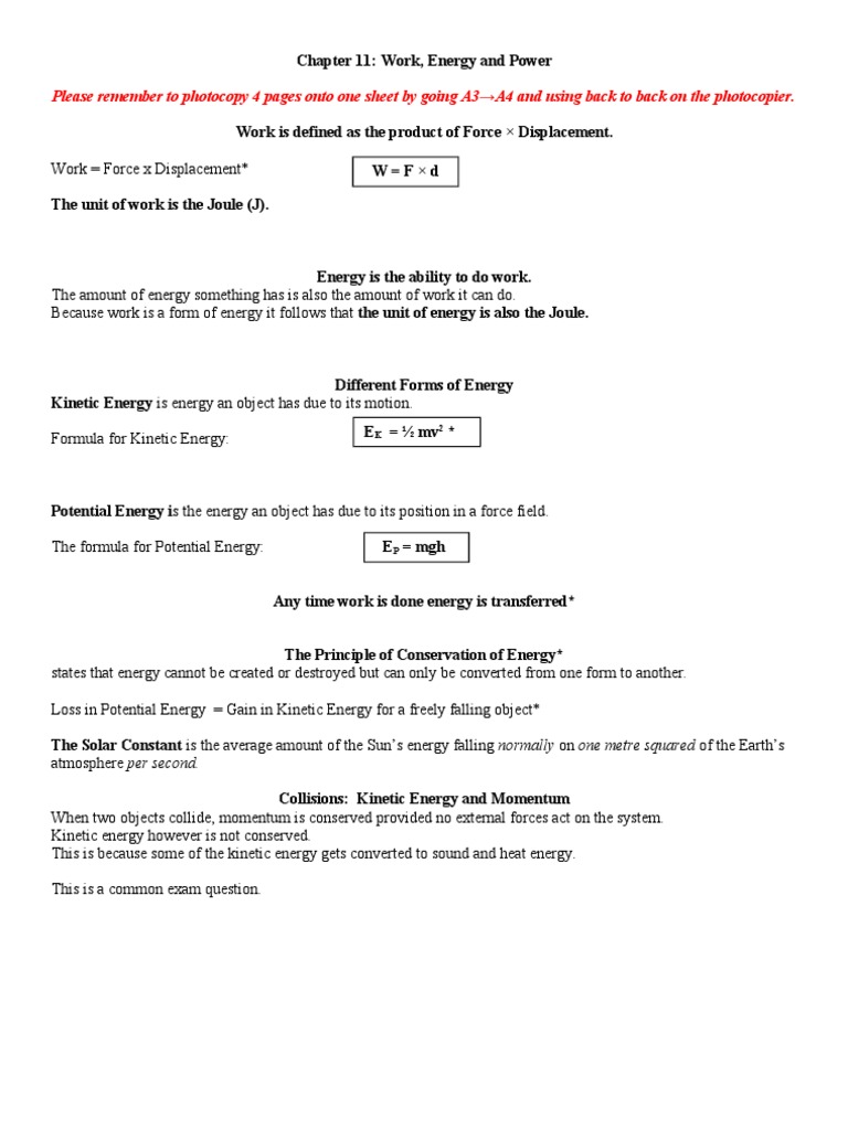 Power Work Formula