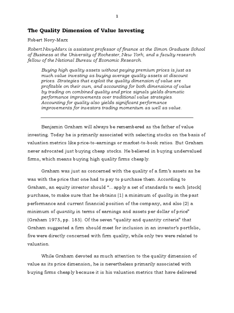 The Quality Dimension of Value Investing | PDF | Finance & Money Management