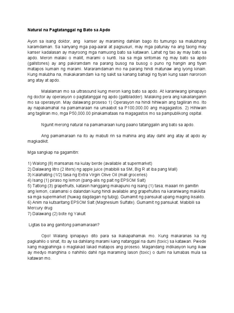 Natural Na Pagtatanggal Ng Bato Sa Apdo (Gallstone)