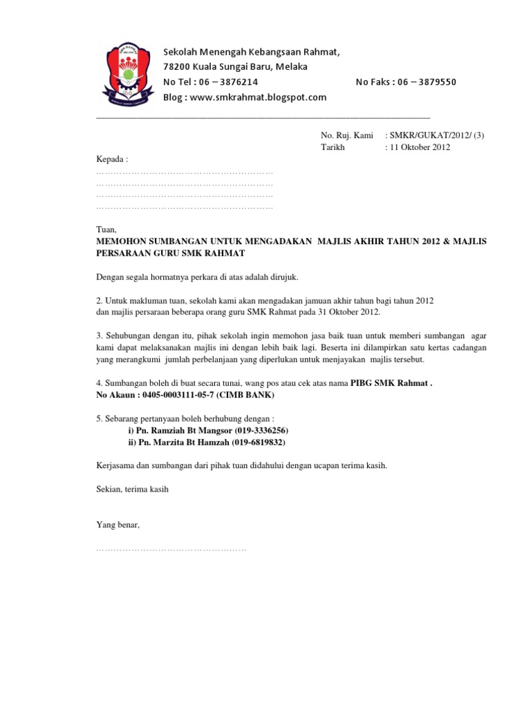 Surat Memohon Sumbangan Pdf