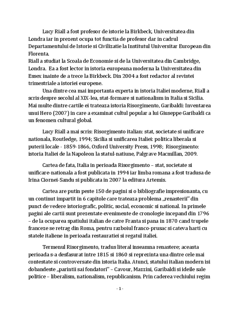 Lucy Riall - Italia in Perioada Risorgimento | PDF