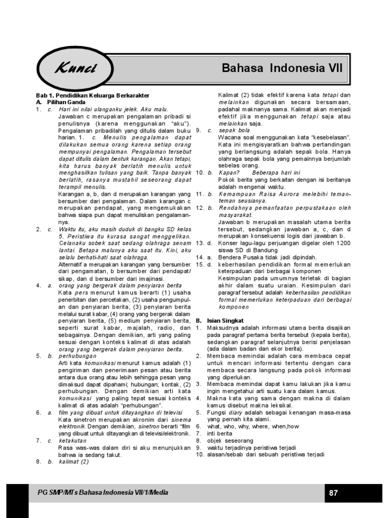 Kunci Jawaban Lks Bahasa Indonesia Kelas 7 Semester 2 Rismax