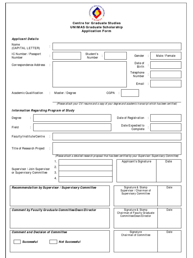 UNIMAS Graduate Scholarship Application Form | PDF