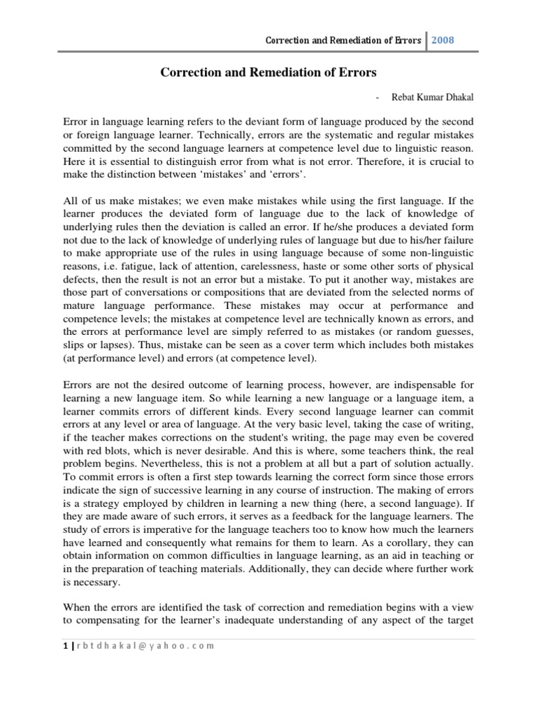 Error Correction and Remediation Strategies | PDF | Error | Second Language
