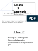 Lesson 9 Teamwork: Source: Daft, R.L (2008), The New Era of Management, 2nd Edition, Singapore: Thompson South Western