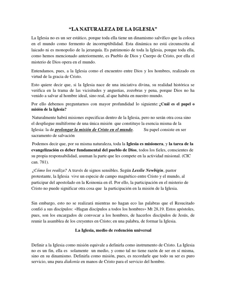 Misión y Naturaleza de la Iglesia | PDF | Cristo (título) | Iglesia ...