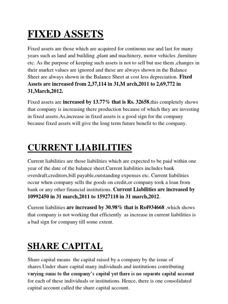 Fixed Assets, Liabilities, and Share Capital Analysis | PDF | Business ...