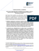 Comunicado - Ante los últimos hechos ocurridos en San Pedro y ante la vigencia de cambios en la Ley de Defensa Nacional y Seguridad Interna