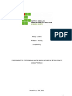 relatorio de fisico quimica - relatorio de fisico quimica - EXPERIMENTOS DETERMINAÇÃO DA MASSA MOLAR DE ÁCIDO FRACO MONOPRÓTICO