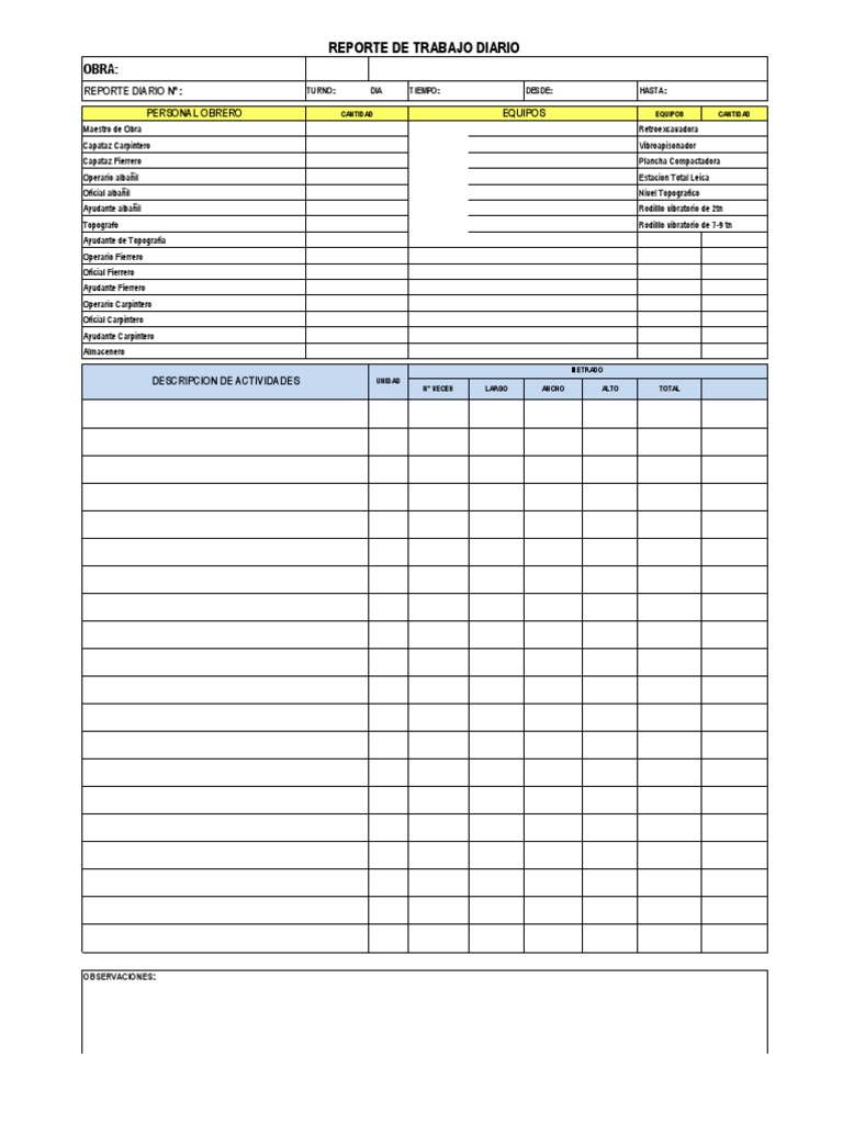 Formato de Reporte de Trabajos | PDF