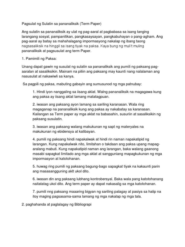 Term Paper Writing (Filipino) | PDF