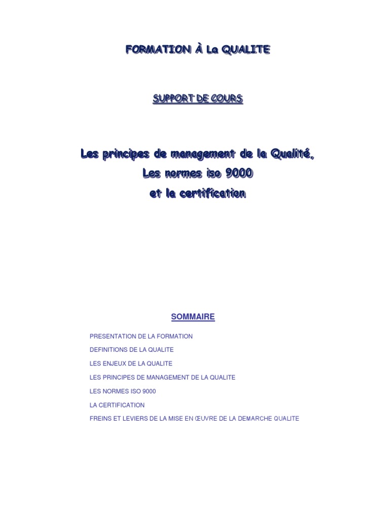 Formation en Management de la Qualité | PDF | Management de la qualité ...