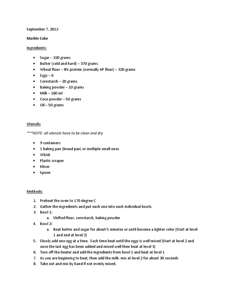 Marble Cake: NOTE: All Utensils Have To Be Clean and Dry | PDF ...