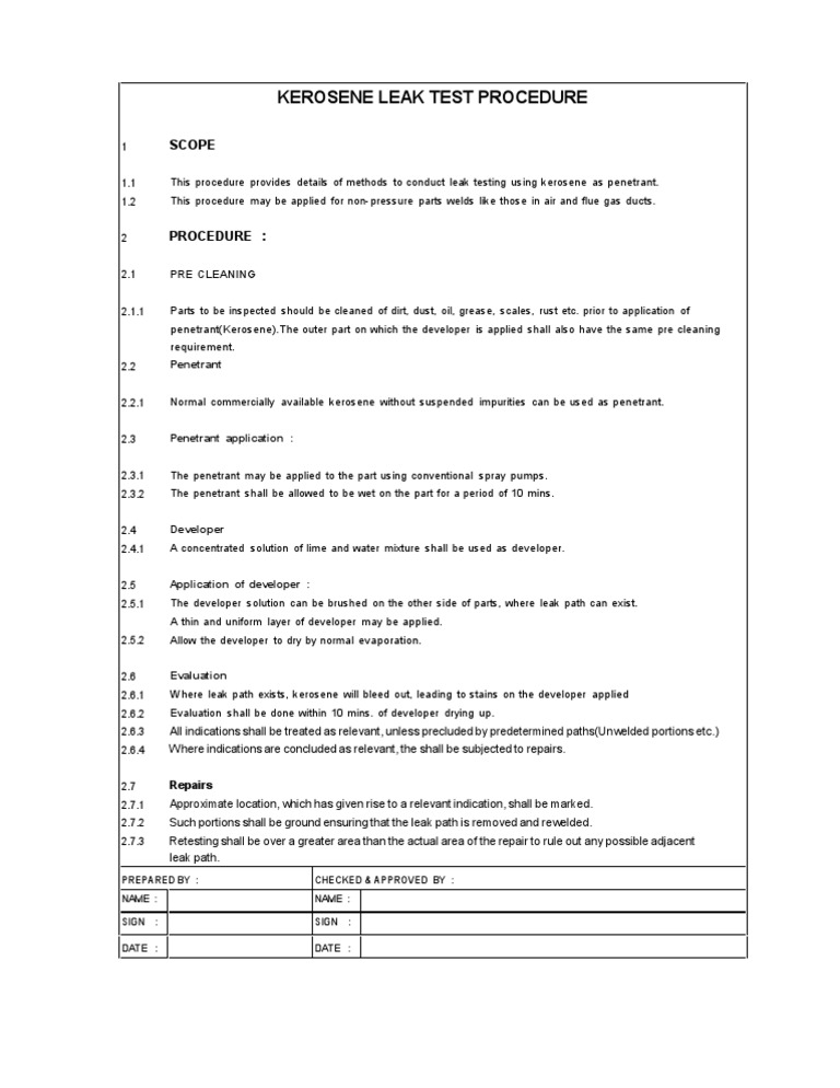 Kerosene Test Procedure | PDF