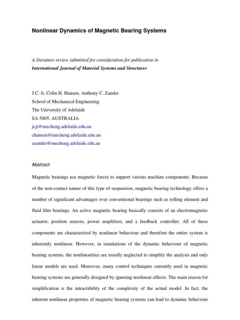 Nonlinear Dynamics in Magnetic Bearings | PDF | Chaos Theory ...