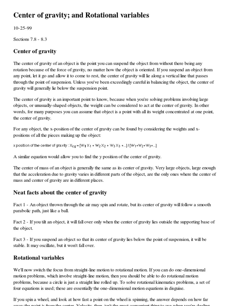 Center of Gravity and Rotational Variables | PDF