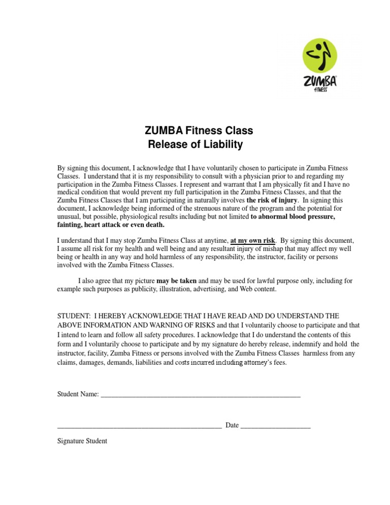 Zumba Liability Release Form 2013 | PDF | Lifestyle