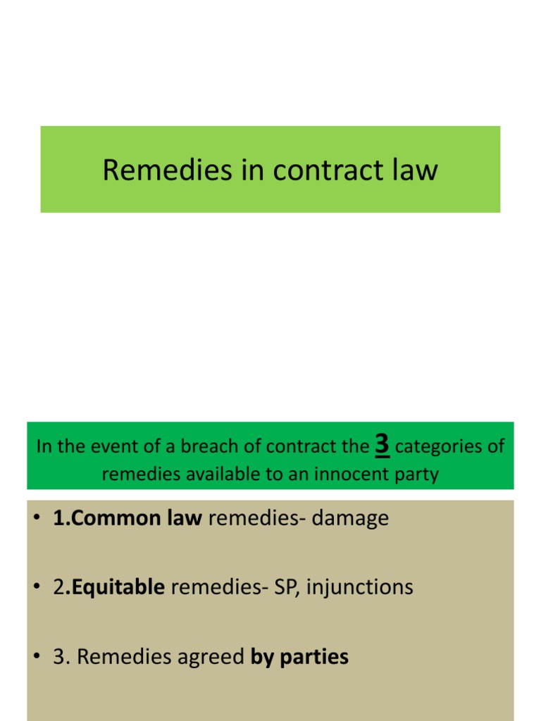 Remedies in Contract Law Specific Performance Damages