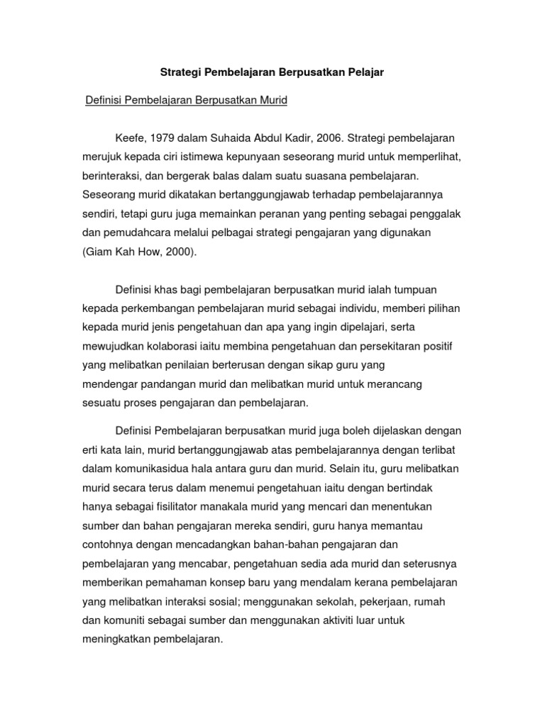 Strategi Pembelajaran Berpusatkan Pelajar Pdf